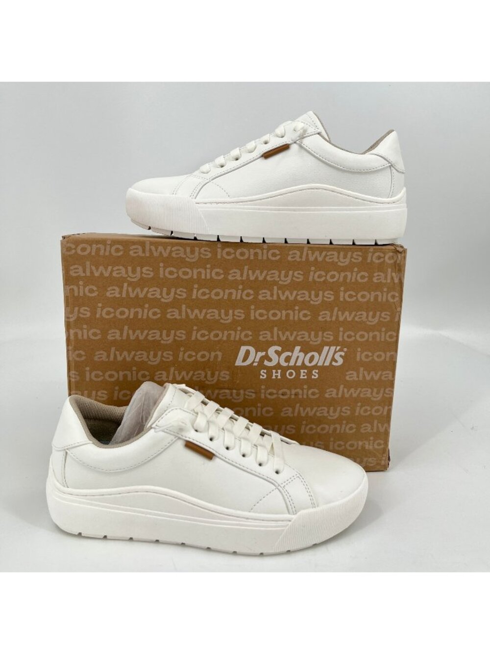 Dr Scholl's Time Off Go Sneakers White Size 8M Faux Leather Lace Up Platform